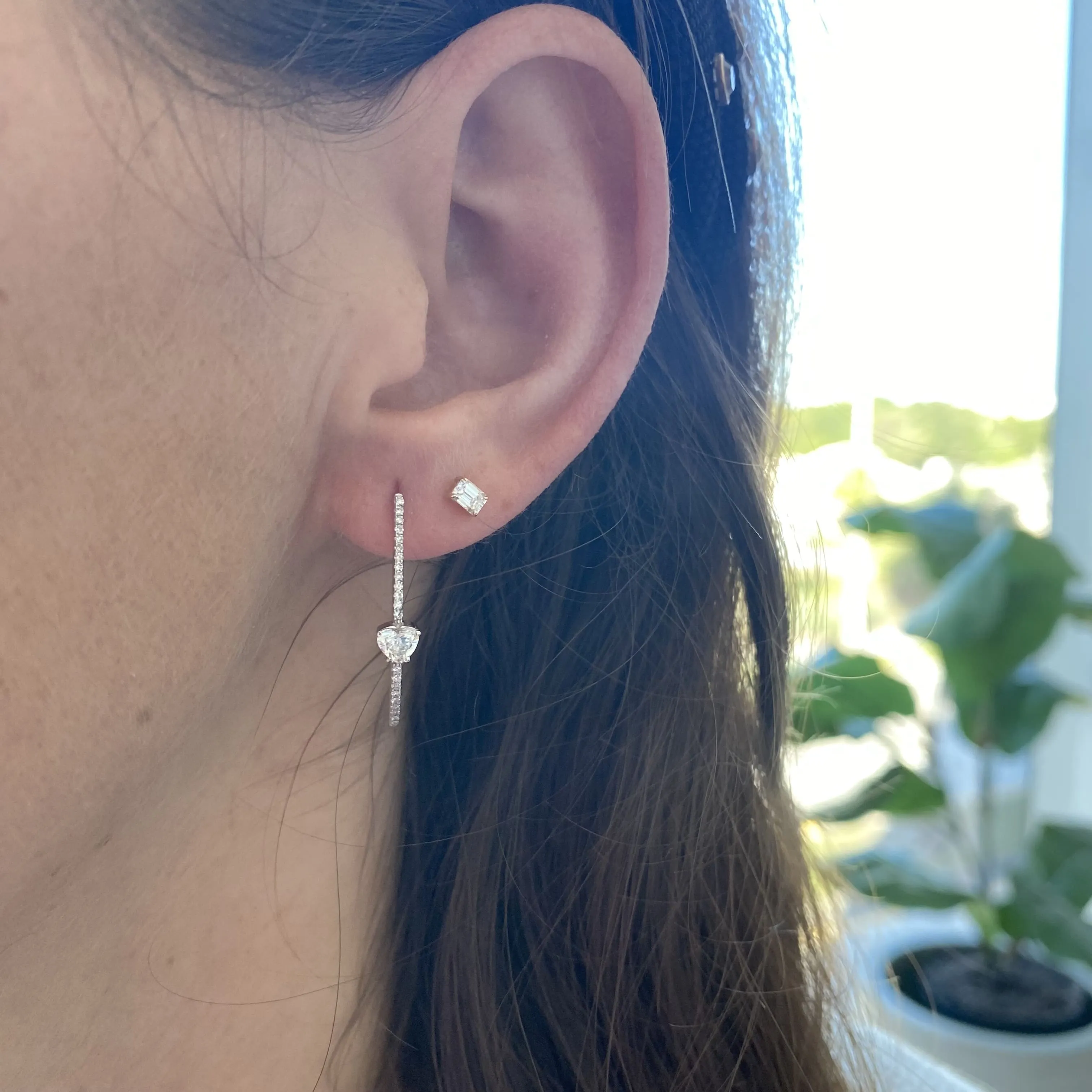 Solitaire Diamond Pave Hoop Earrings