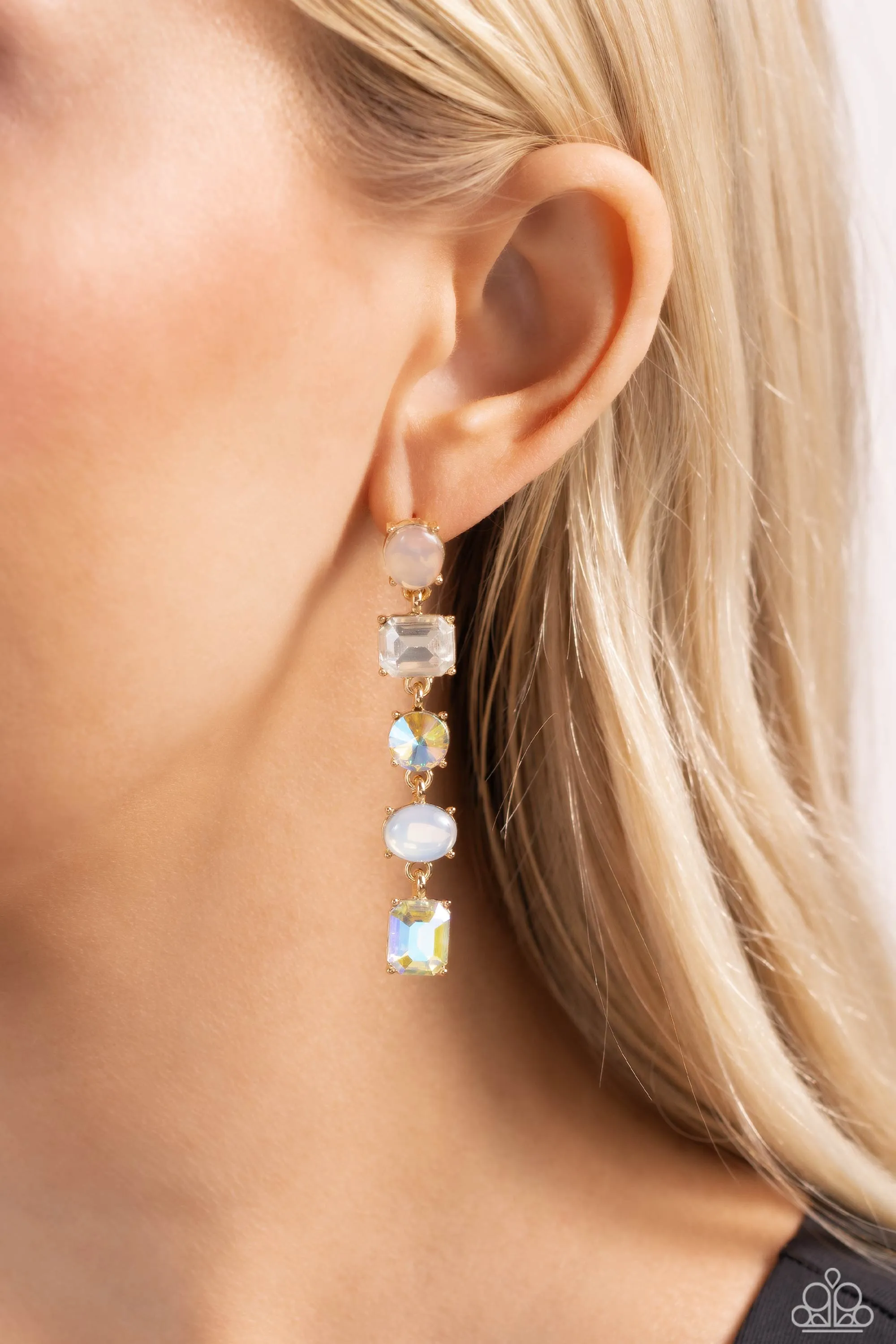 Sophisticated Stack - Gold - Multicolored Rhinestone Paparazzi Post Earrings
