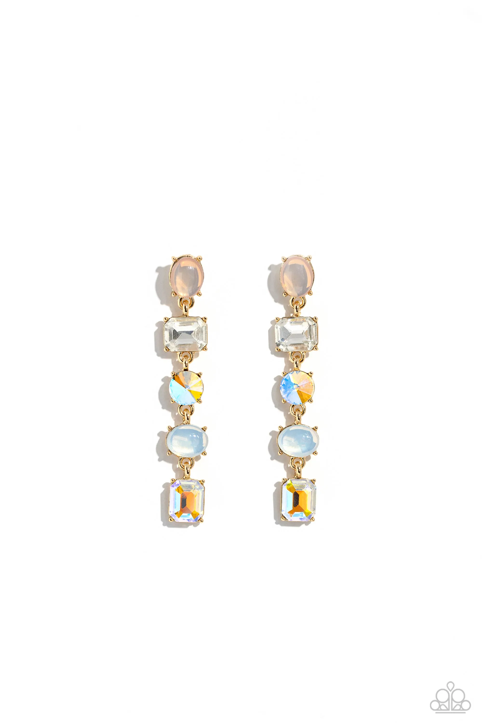 Sophisticated Stack - Gold - Multicolored Rhinestone Paparazzi Post Earrings