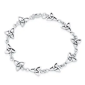 Spiritual Chain Link Bracelet Celtic Triquetra Trinity Sterling Silver Jewelry