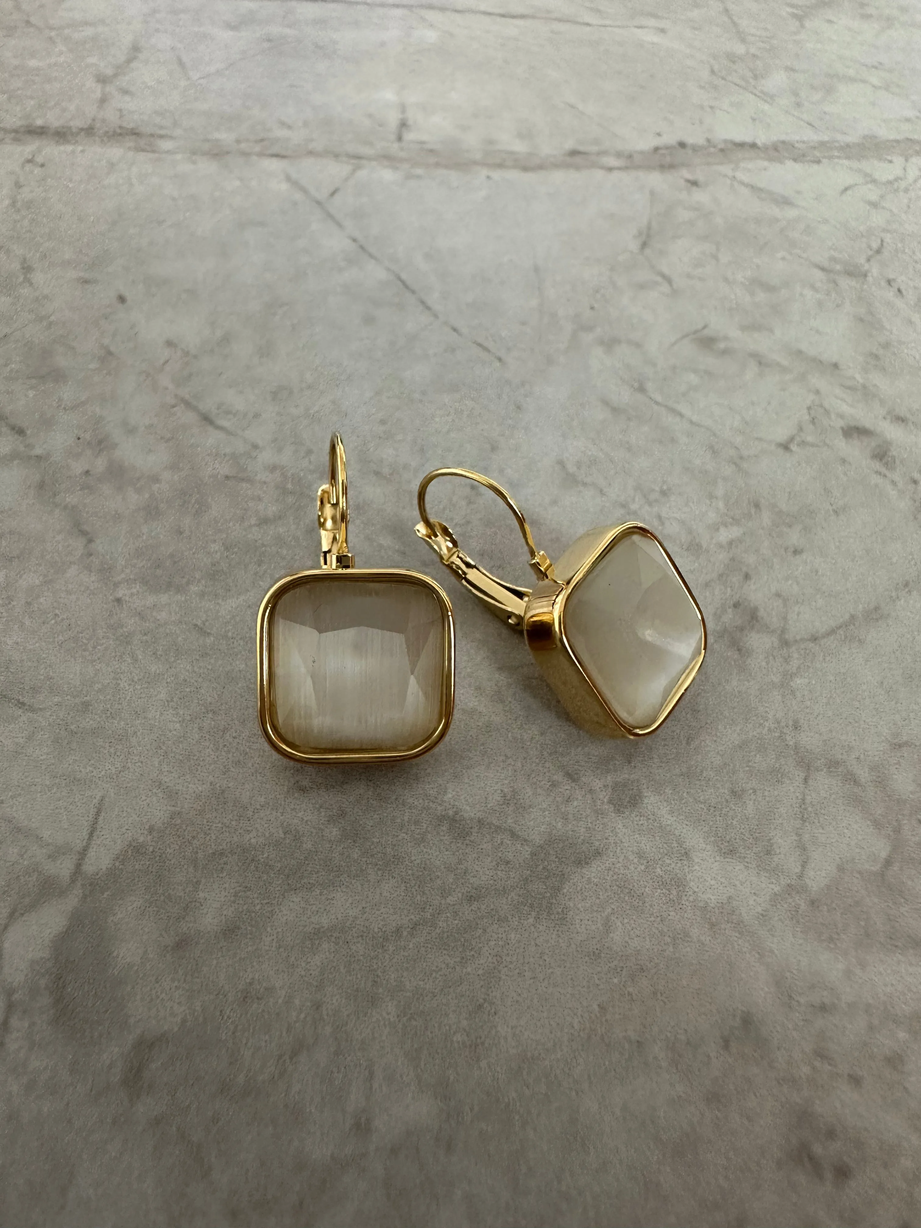 Square Stone Earrings White