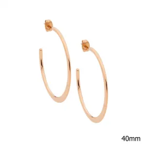 Stainless Steel Rose Gold IP Plated Flat Edge Hoop Stud Earrings 40mm SE248R