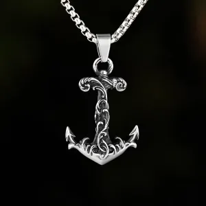 Stainless Steel Simple Classic Fashion Anchor With Pattern Cross Antique Pendant Girl Short Long Chain Necklaces Jewelry For Men