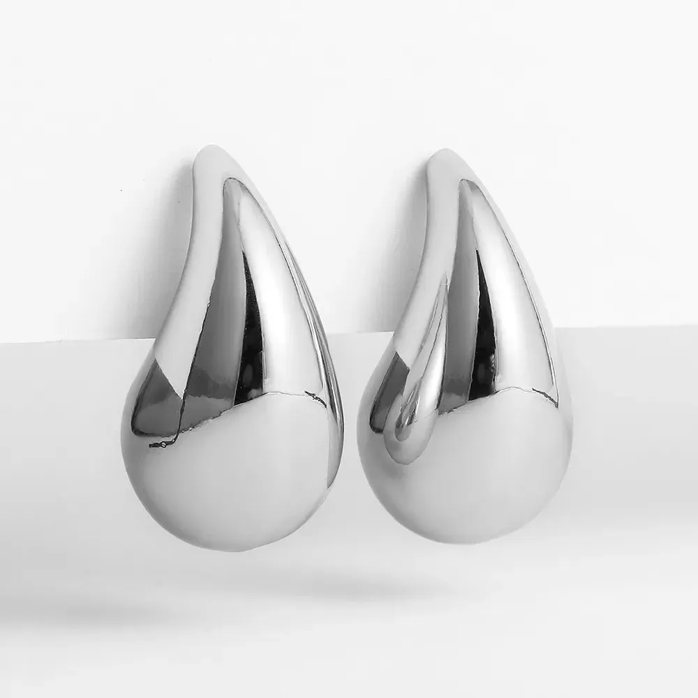 Stainless Steel Vintage Gold Plated Chunky Dome Drop Earrings