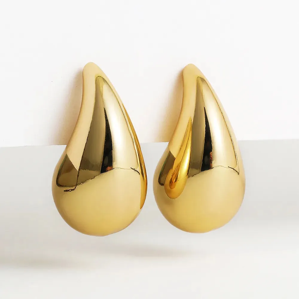 Stainless Steel Vintage Gold Plated Chunky Dome Drop Earrings