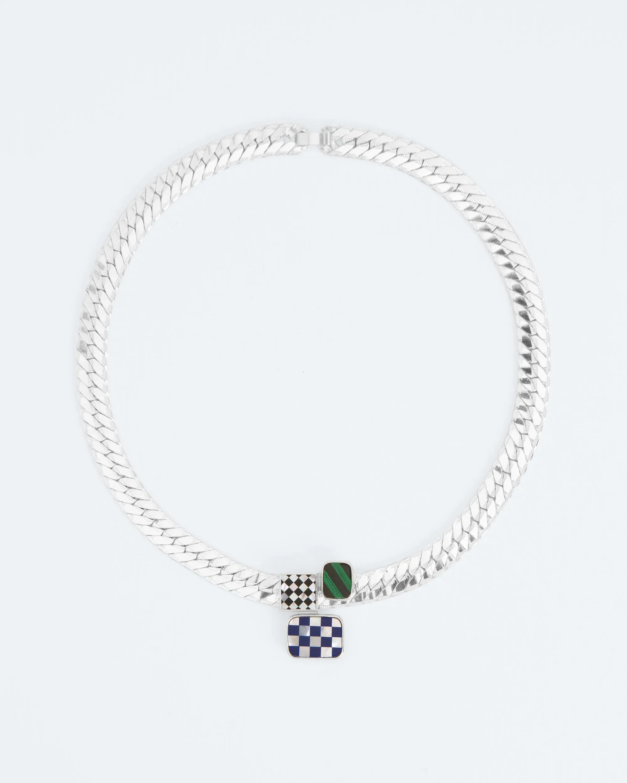 Statement chain necklace with composition of three mosaics
