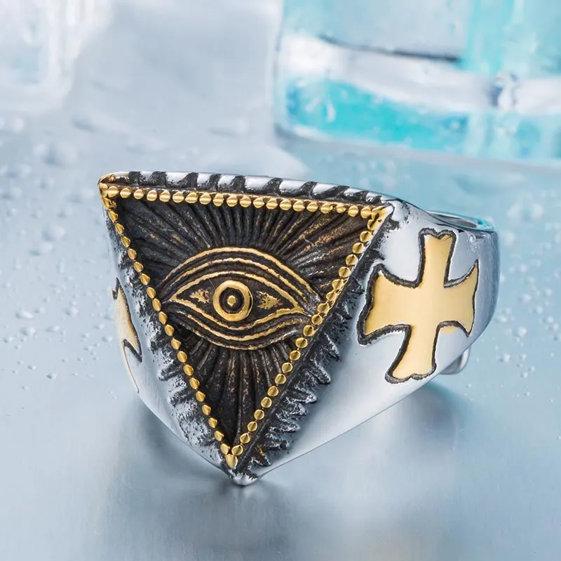 Steel soldier New Eye of Providence All-seeing Eye Ring Stainless Steel Cool Movie Ring For Man