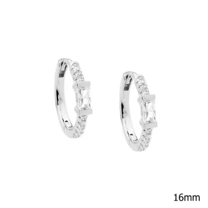 Sterling Silver Cubic Zirconia Hoop Earrings with a Baguette Cubic Zirconia 16mm E572S