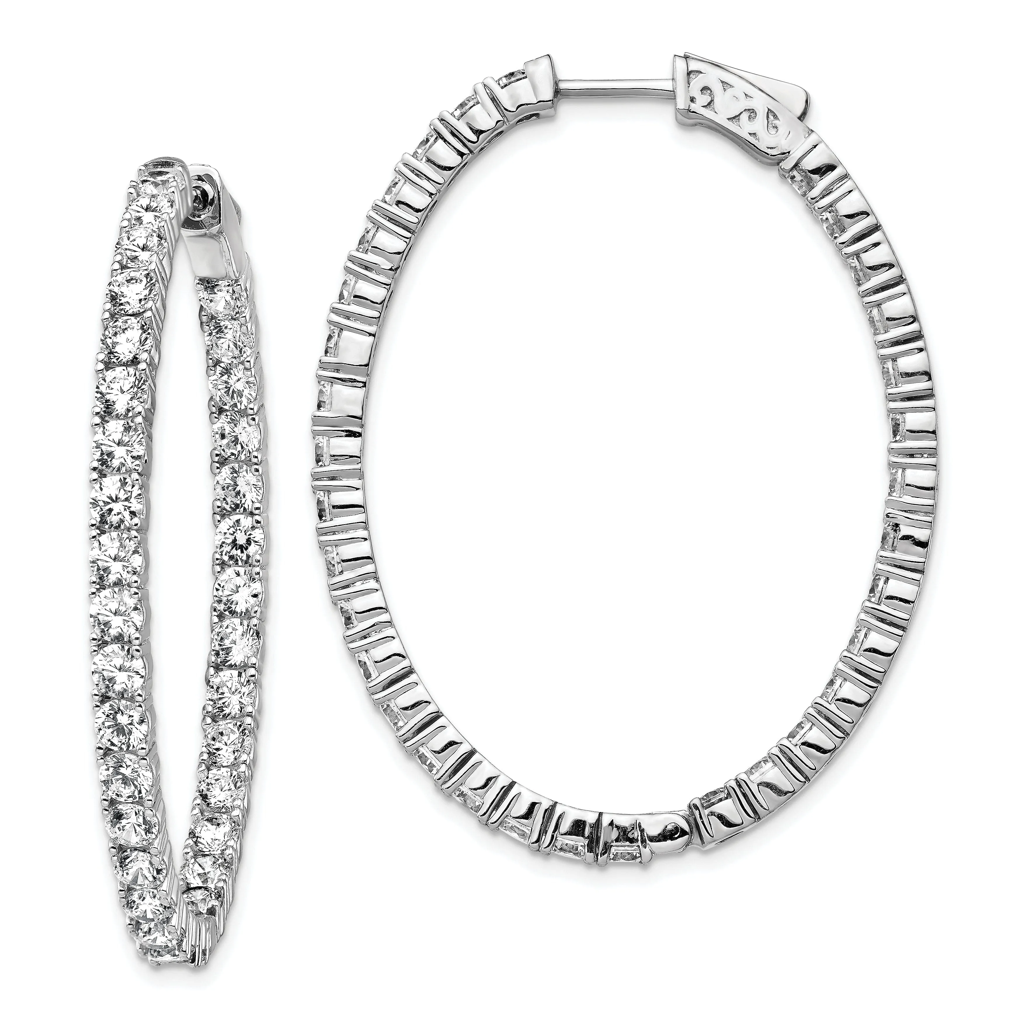 Sterling Silver CZ Oval Hoop Earrings