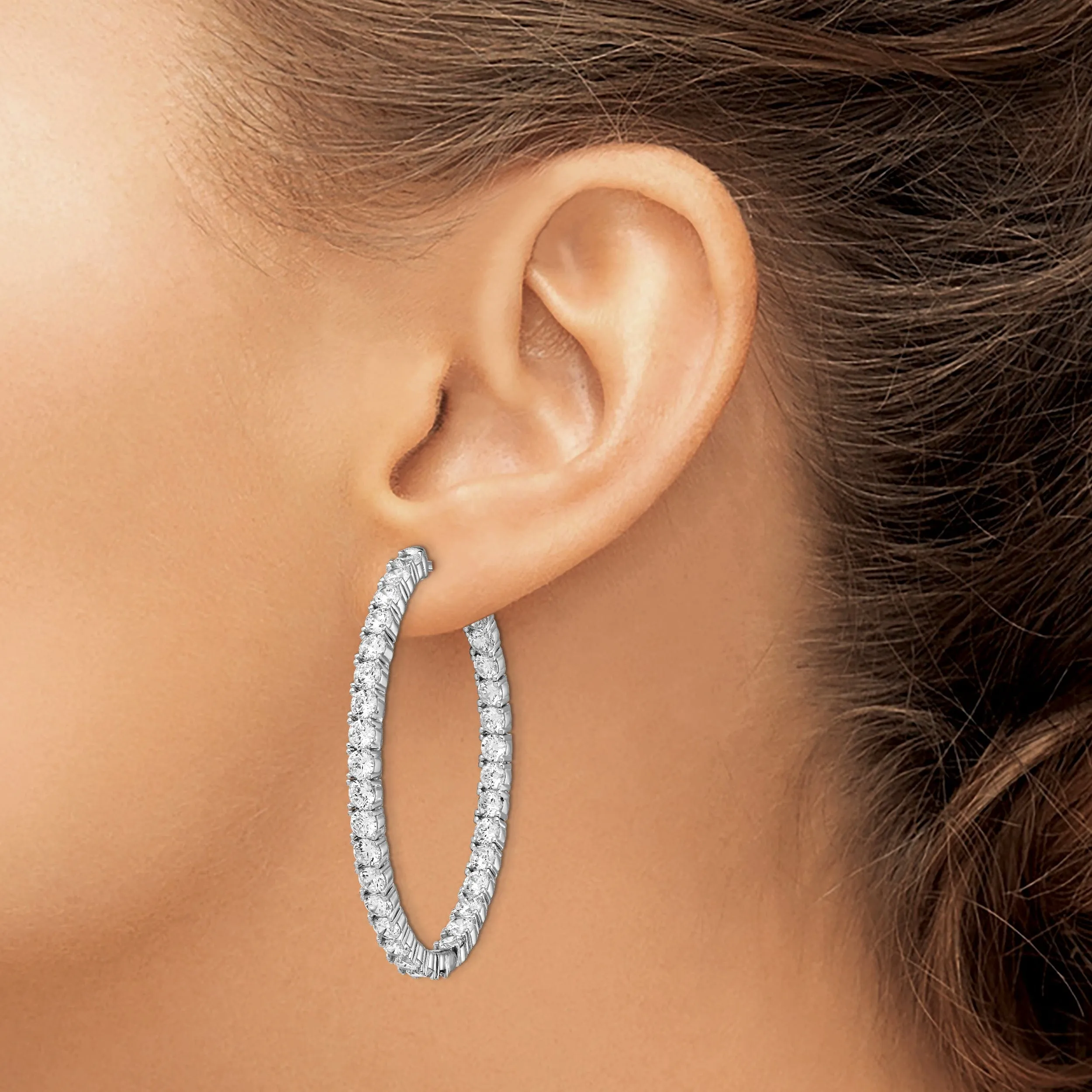 Sterling Silver CZ Oval Hoop Earrings