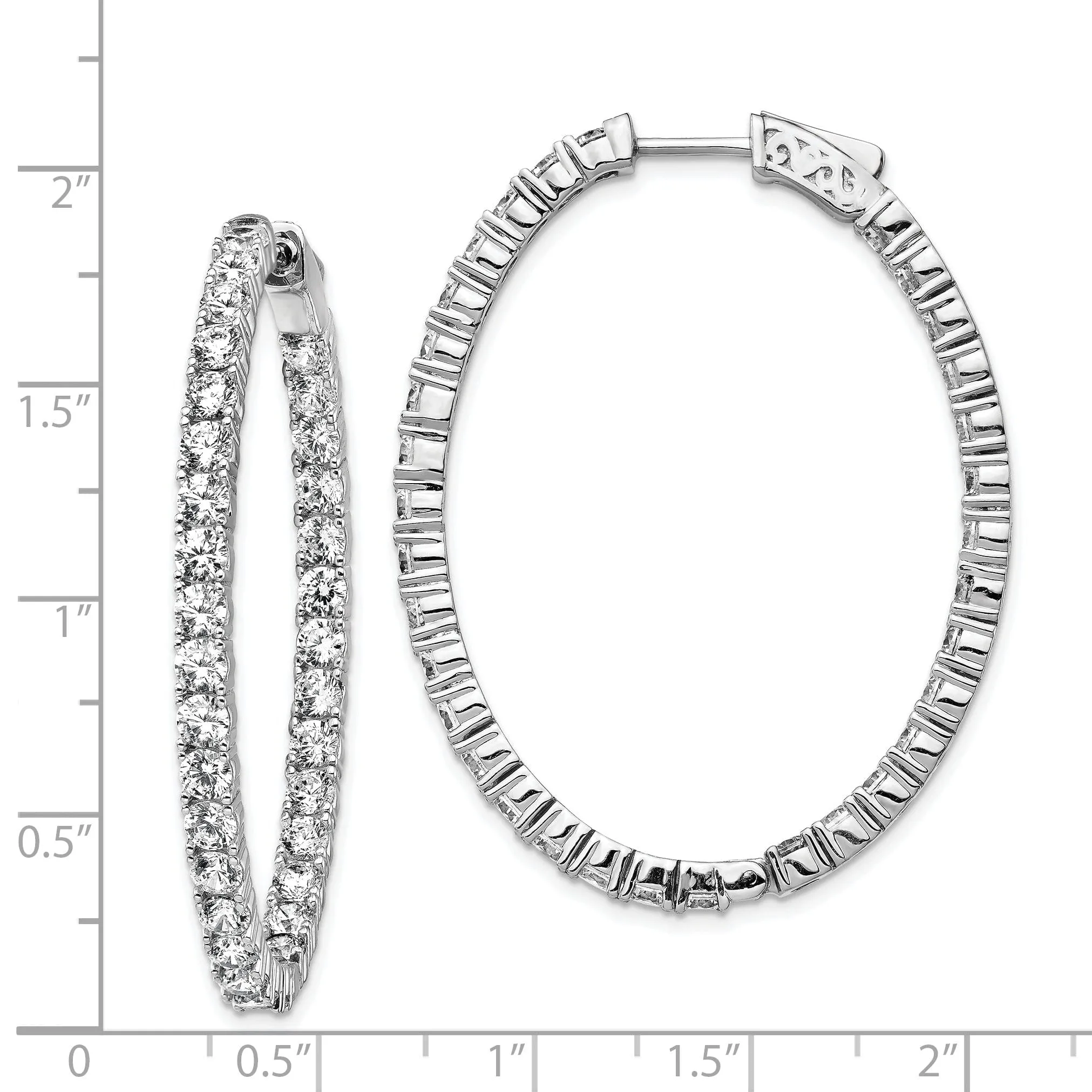 Sterling Silver CZ Oval Hoop Earrings