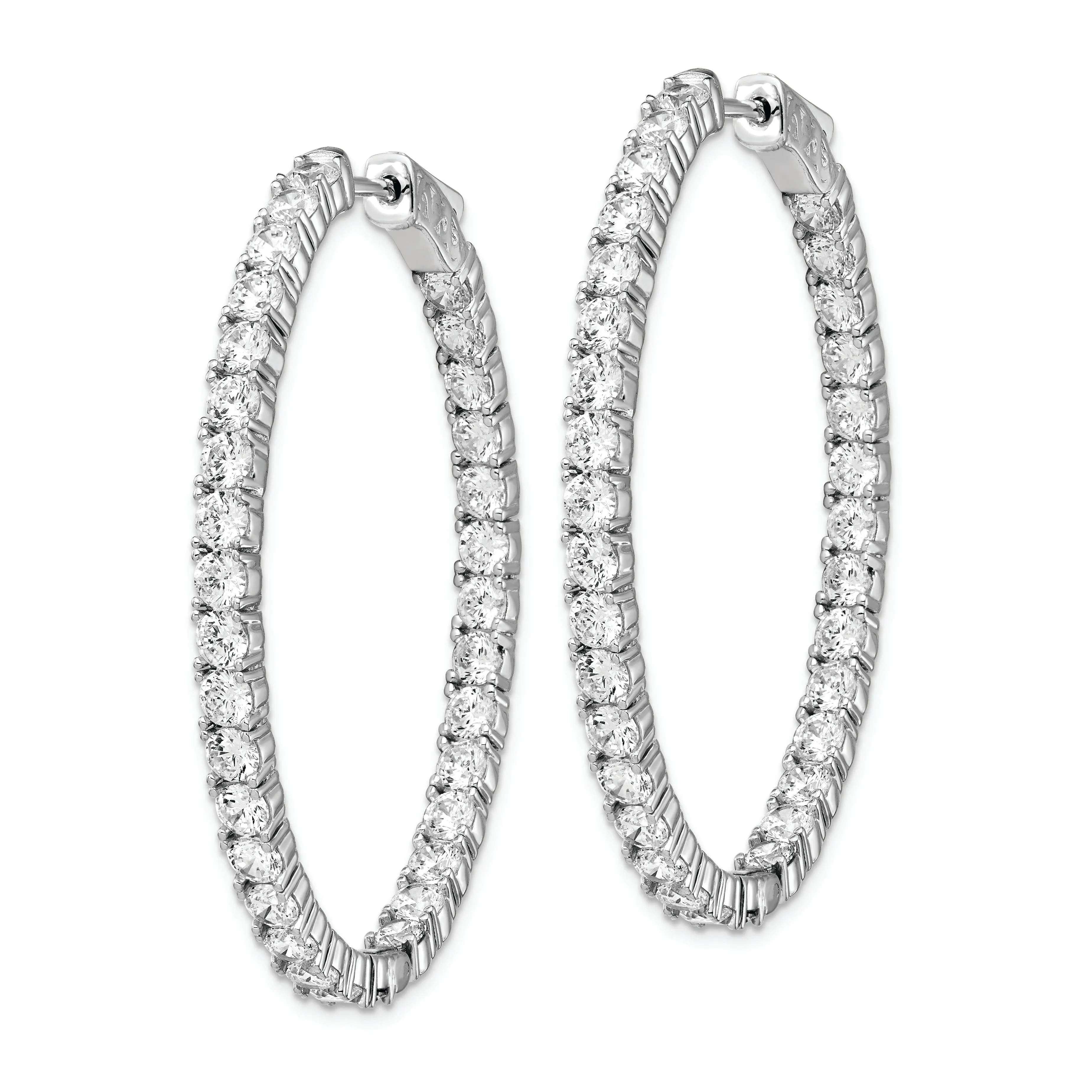 Sterling Silver CZ Oval Hoop Earrings