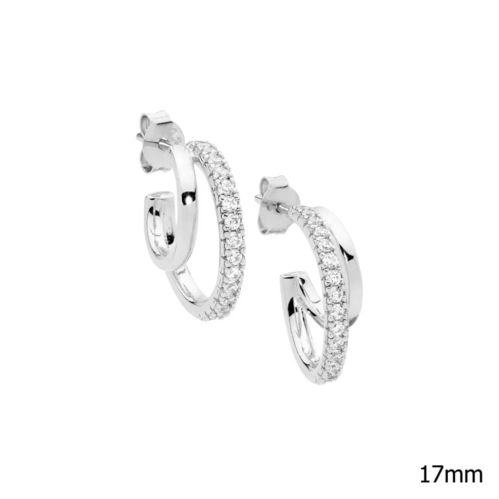 Sterling Silver Double Hoop Earrings with Cubic Zirconia E574S