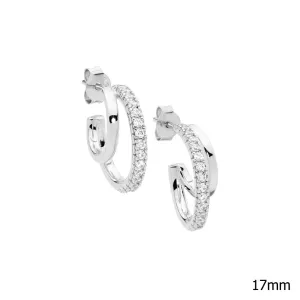 Sterling Silver Double Hoop Earrings with Cubic Zirconia E574S