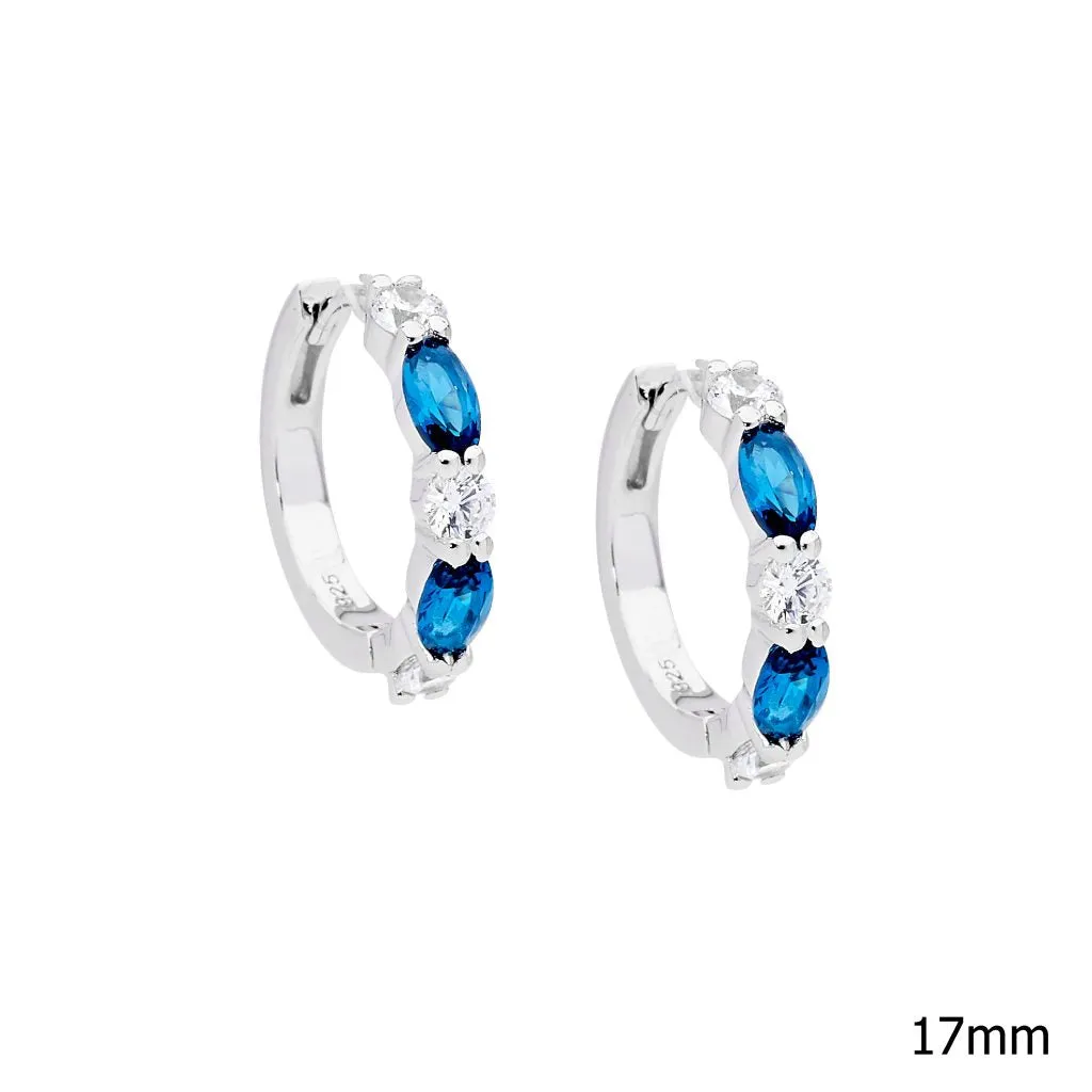 Sterling Silver London Blue And White Cubic Zirconia Hoop Earrings E55812