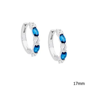 Sterling Silver London Blue And White Cubic Zirconia Hoop Earrings E55812