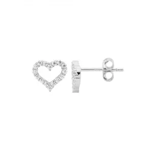 Sterling Silver Open Heart Stud Earrings with Cubic Zirconia E617S