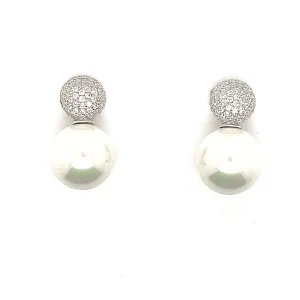 Sterling Silver Pave' Dome Faux Pearl drop Earrings