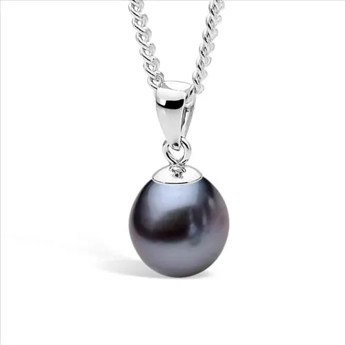Sterling Silver Pendant with Black Fresh Water Pearl 7.5mm