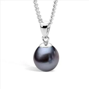 Sterling Silver Pendant with Black Fresh Water Pearl 7.5mm