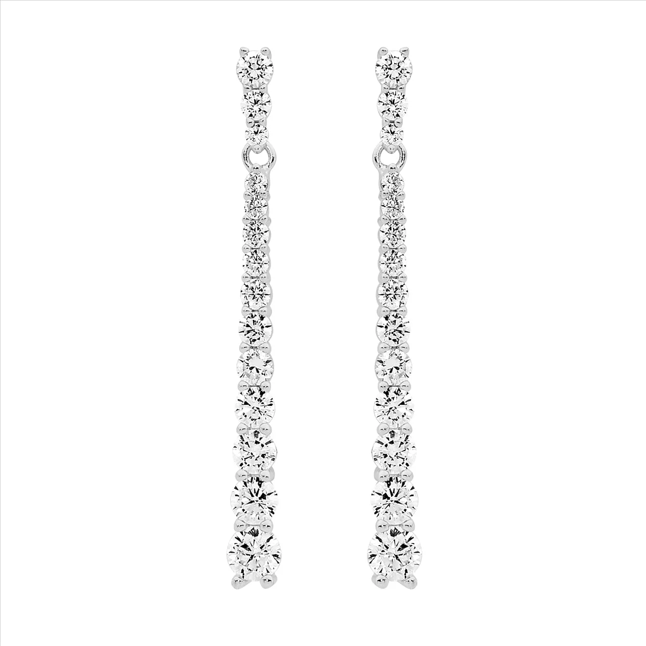 Sterling Silver Round Gradual Drop Earrings with Cubic Zirconias E557S