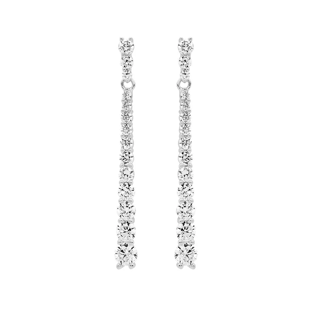 Sterling Silver Round Gradual Drop Earrings with Cubic Zirconias E557S