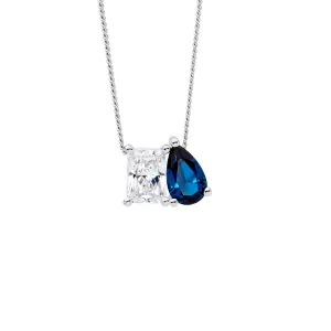 Sterling Silver 'Toi Et Moi' Pendant with Blue and Clear Cubic Zirconia P887LB