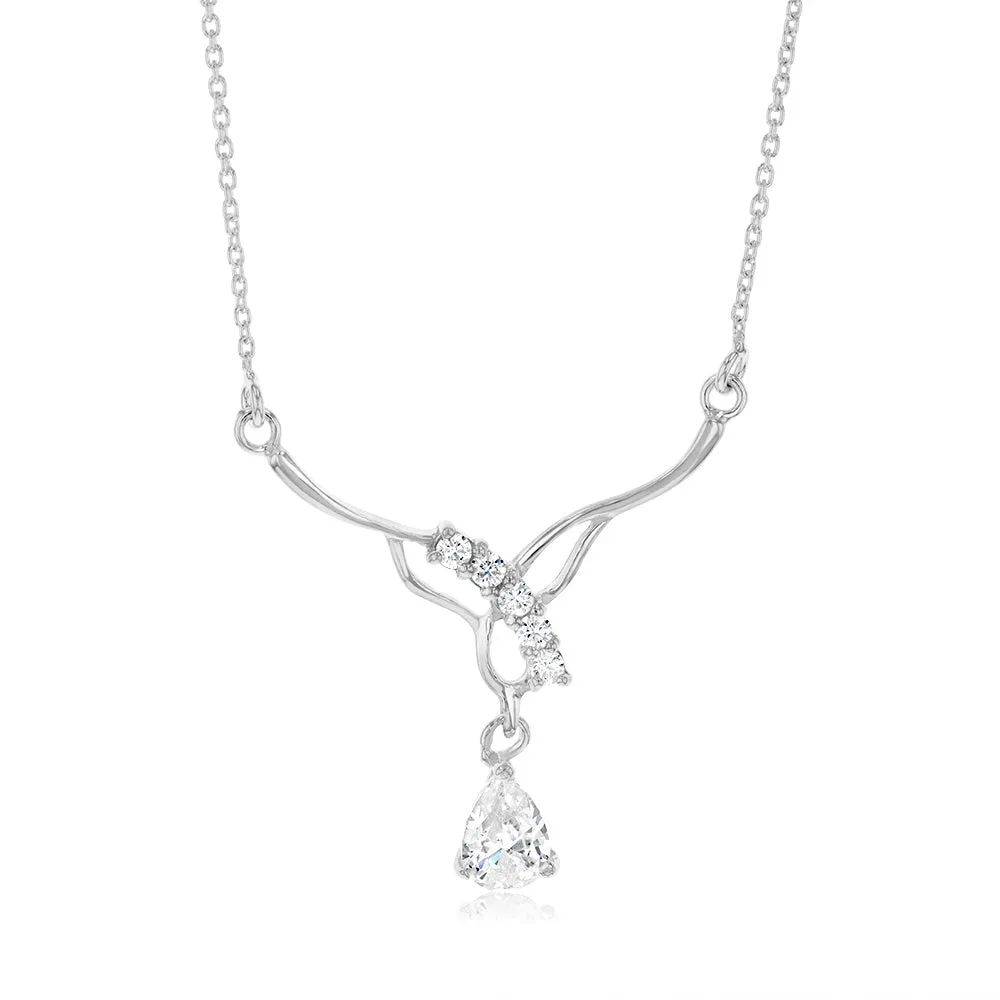 Sterling Silver Zirconia Fancy Pendant On Chain