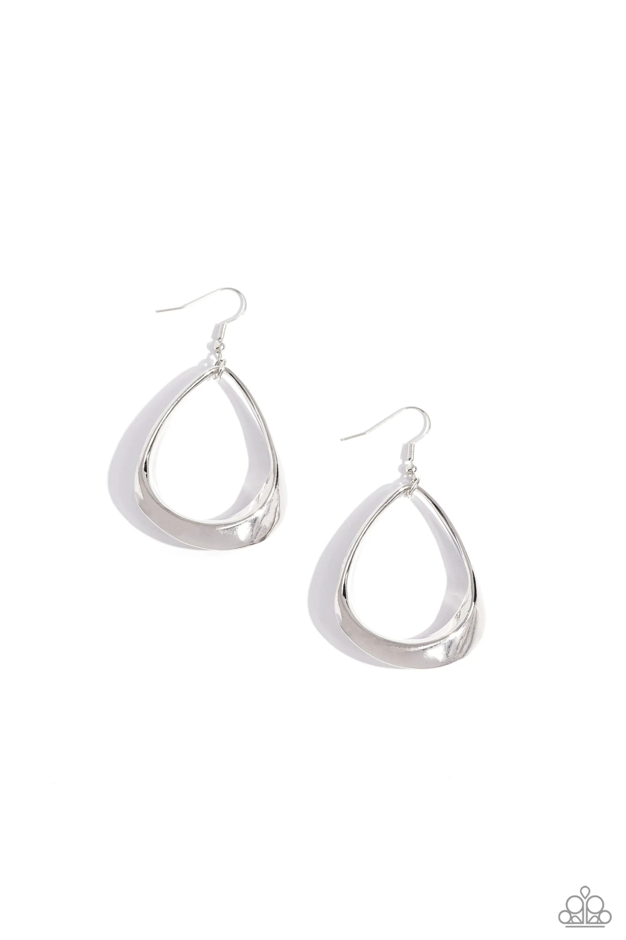 Subtle Solstice - Silver - Asymmetrical Teardrop Paparazzi Fishhook Earrings