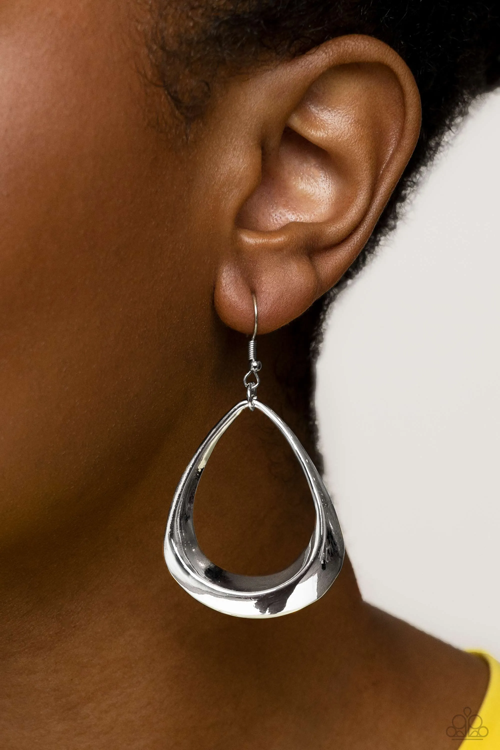 Subtle Solstice - Silver - Asymmetrical Teardrop Paparazzi Fishhook Earrings