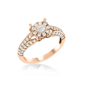 Sun Rays - Triple Pave Solitaire Ring- Real Natural Diamonds