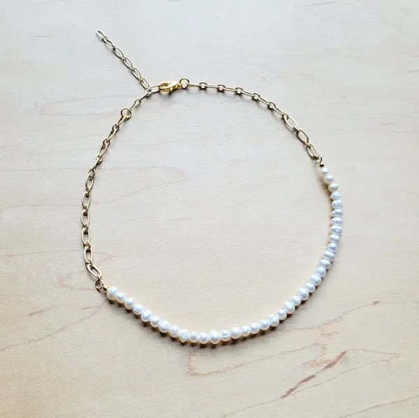 Suzanne Genuine Freshwater Pearl 18" Collar Necklace with Gold Chain