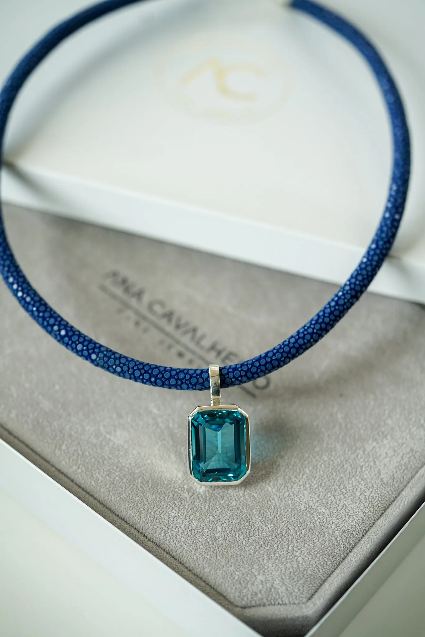 Swiss Blue topaz necklace with blue stingray