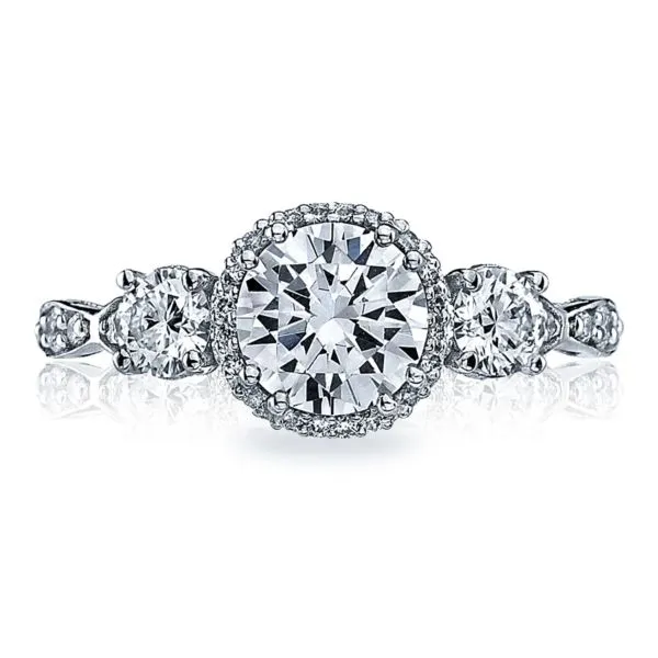 Tacori 3 Stone Halo Diamond Engagement Ring