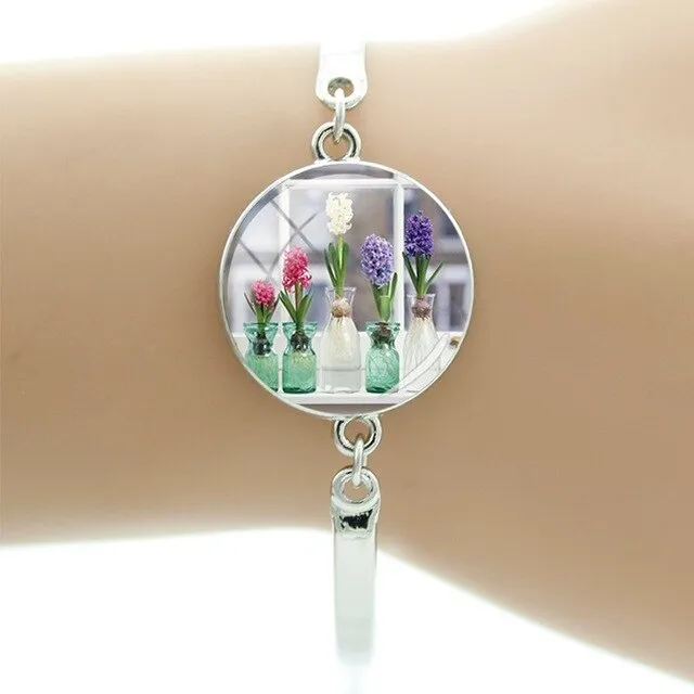 TAFREE Hyacinths Picture Bracelets Fashion Cuff Bracelet Hot Sale Glass Cabochon Dome Elegant mother women gift Jewelry FS48