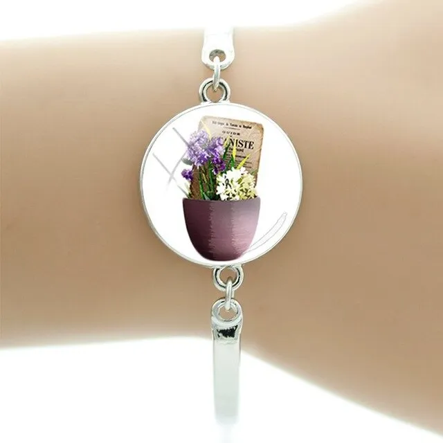 TAFREE Hyacinths Picture Bracelets Fashion Cuff Bracelet Hot Sale Glass Cabochon Dome Elegant mother women gift Jewelry FS48