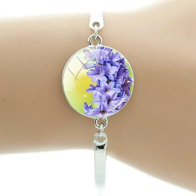 TAFREE Hyacinths Picture Bracelets Fashion Cuff Bracelet Hot Sale Glass Cabochon Dome Elegant mother women gift Jewelry FS48