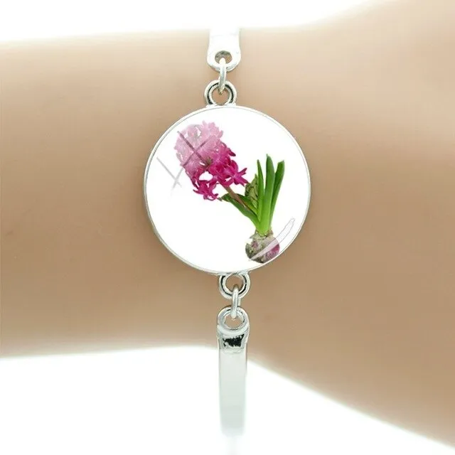 TAFREE Hyacinths Picture Bracelets Fashion Cuff Bracelet Hot Sale Glass Cabochon Dome Elegant mother women gift Jewelry FS48