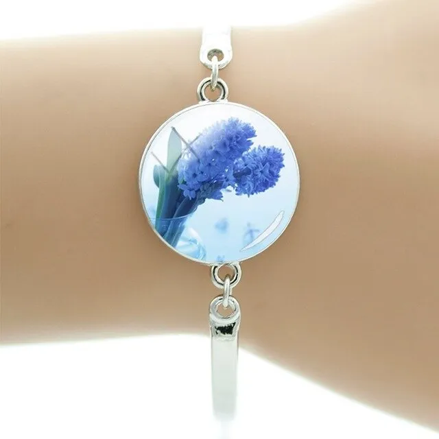 TAFREE Hyacinths Picture Bracelets Fashion Cuff Bracelet Hot Sale Glass Cabochon Dome Elegant mother women gift Jewelry FS48