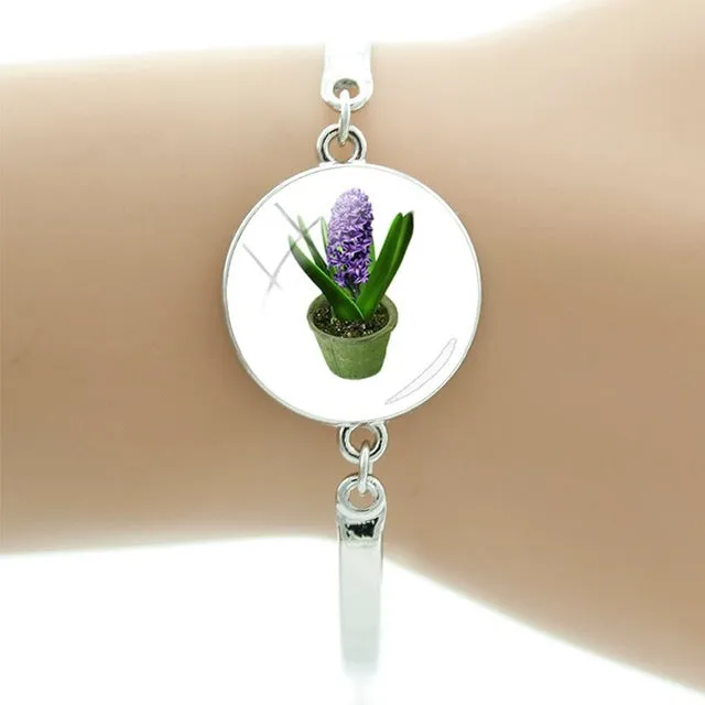 TAFREE Hyacinths Picture Bracelets Fashion Cuff Bracelet Hot Sale Glass Cabochon Dome Elegant mother women gift Jewelry FS48