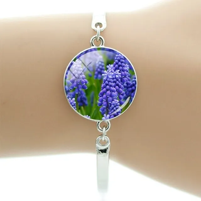 TAFREE Hyacinths Picture Bracelets Fashion Cuff Bracelet Hot Sale Glass Cabochon Dome Elegant mother women gift Jewelry FS48