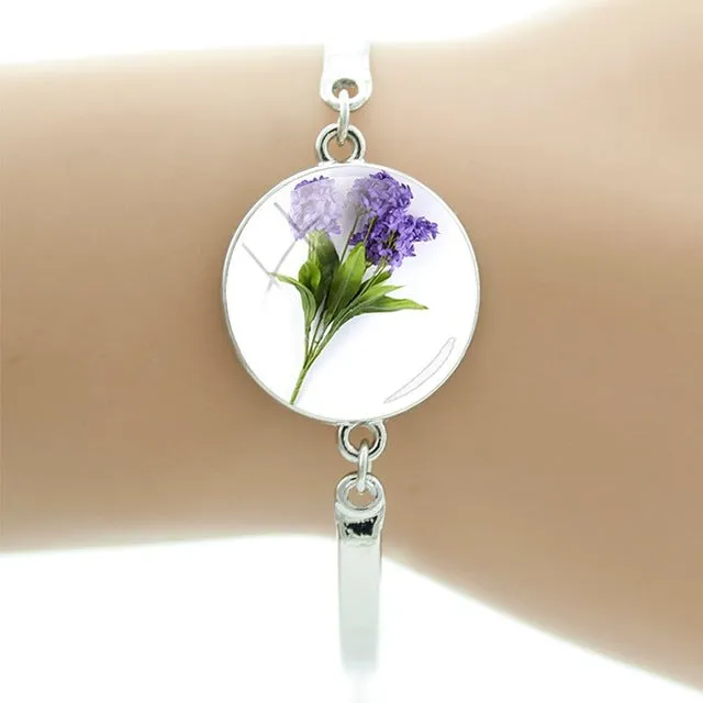 TAFREE Hyacinths Picture Bracelets Fashion Cuff Bracelet Hot Sale Glass Cabochon Dome Elegant mother women gift Jewelry FS48