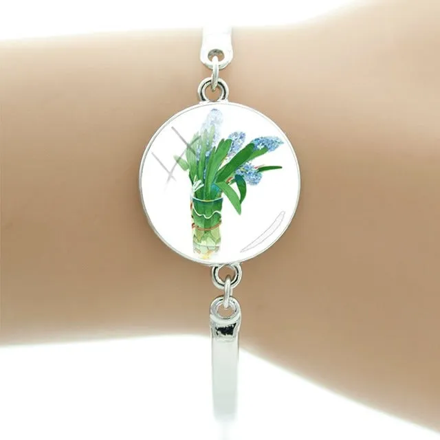TAFREE Hyacinths Picture Bracelets Fashion Cuff Bracelet Hot Sale Glass Cabochon Dome Elegant mother women gift Jewelry FS48