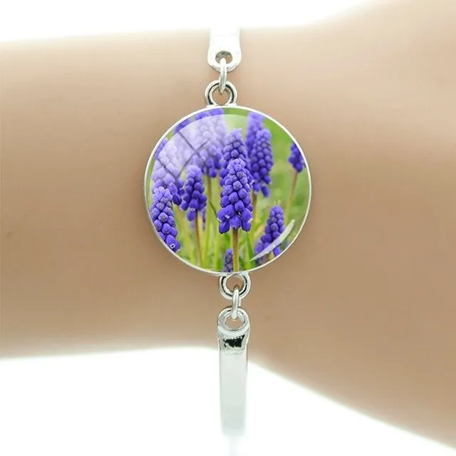 TAFREE Hyacinths Picture Bracelets Fashion Cuff Bracelet Hot Sale Glass Cabochon Dome Elegant mother women gift Jewelry FS48