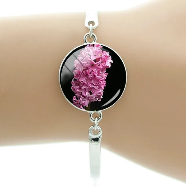 TAFREE Hyacinths Picture Bracelets Fashion Cuff Bracelet Hot Sale Glass Cabochon Dome Elegant mother women gift Jewelry FS48