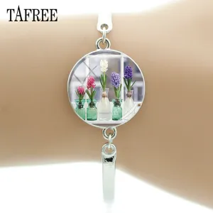 TAFREE Hyacinths Picture Bracelets Fashion Cuff Bracelet Hot Sale Glass Cabochon Dome Elegant mother women gift Jewelry FS48