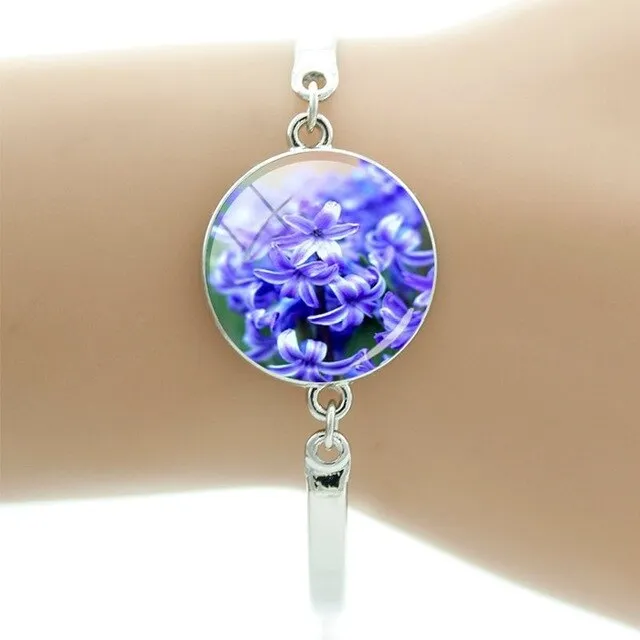 TAFREE Hyacinths Picture Bracelets Fashion Cuff Bracelet Hot Sale Glass Cabochon Dome Elegant mother women gift Jewelry FS48