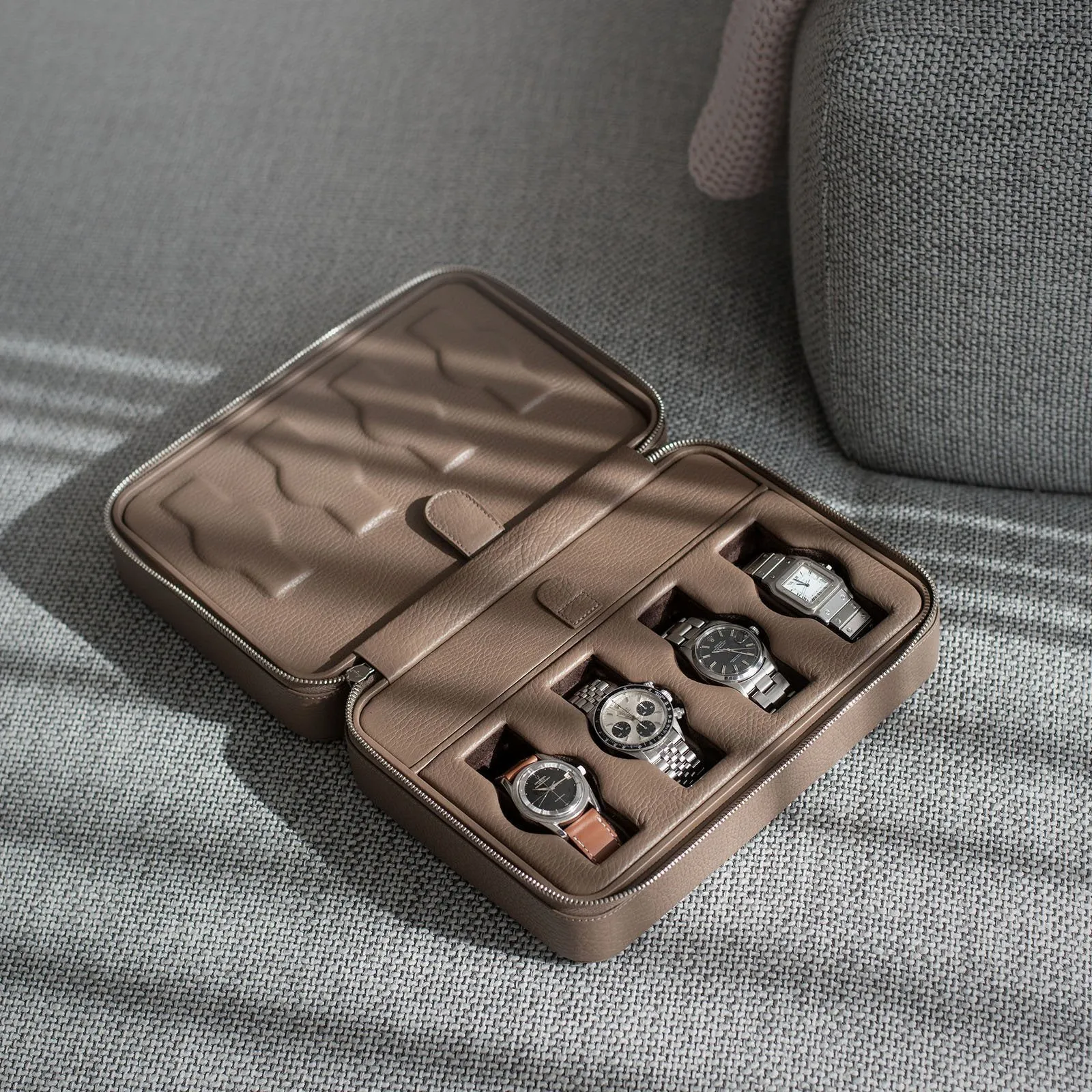 Taupe Luxury Leather Watch Box by JPM