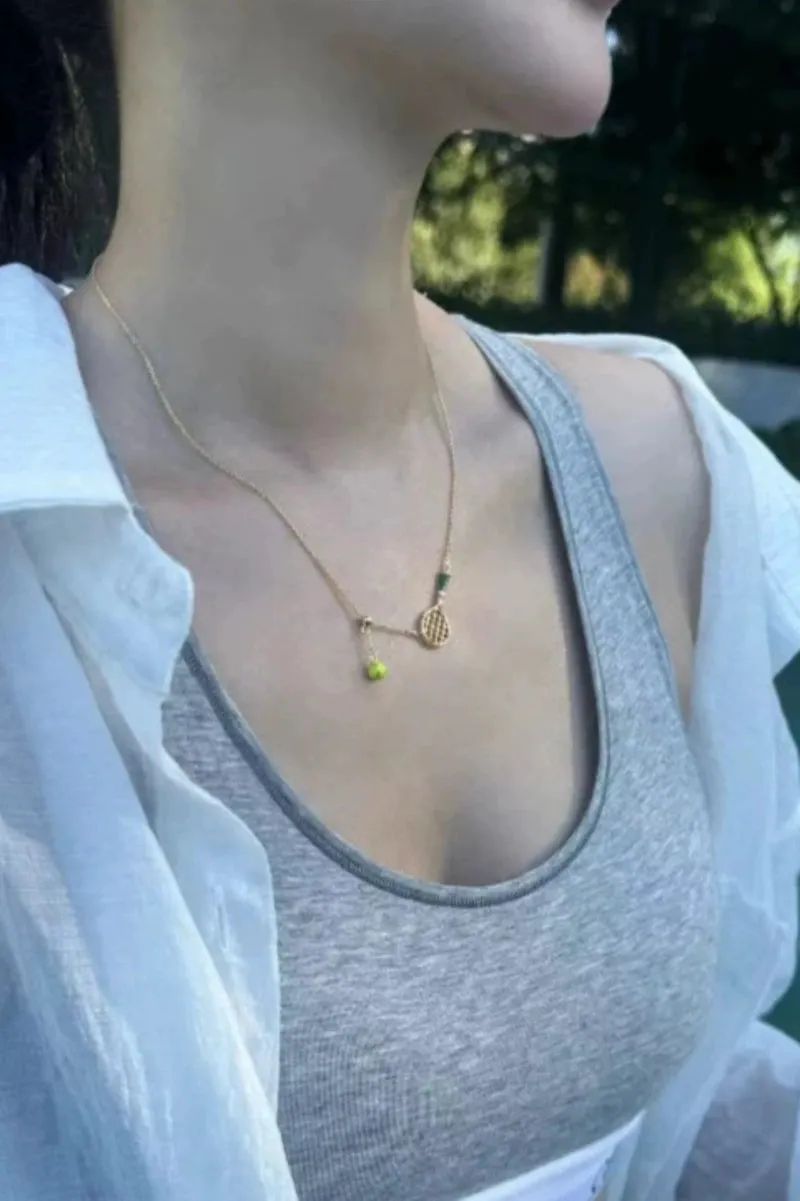Tennis Racket & Ball Necklace