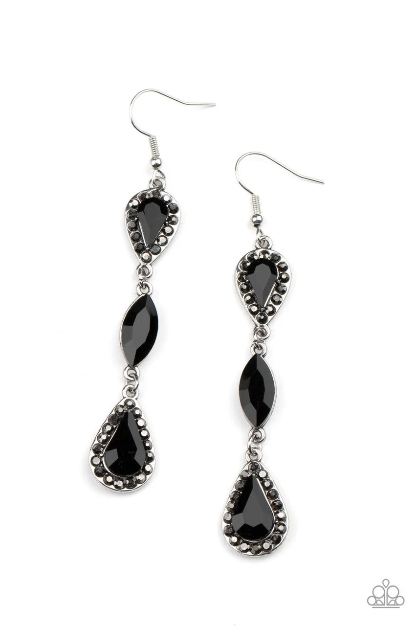 Test of TIMELESS - Black - Teardrop Gem Hematite Rhinestone Paparazzi Fishhook Earrings